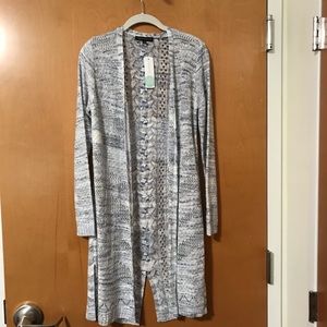 Blue and White Knit Long Cardigan